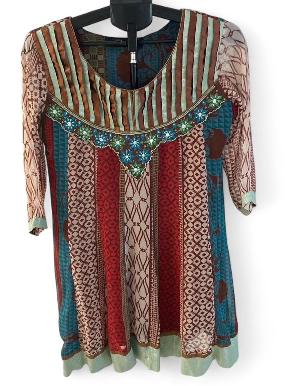 Bohemian Floral Embellished Multicolor Women's Dress